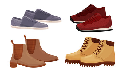 Male and Female Shoes Side View Vector Set. Casual and Formal Footwear