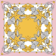 Gordijnen Delicate colors of silk scarf with flowering asclepias syriaca . Pink, yellow and white. © Tetiana Aralova