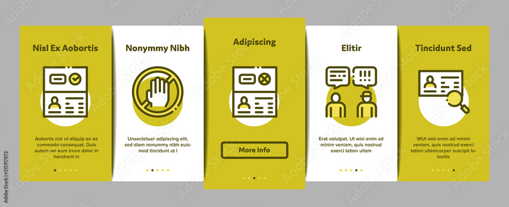 Poster passport control check onboarding mobile app page screen vector. scanning passport and stamp, police