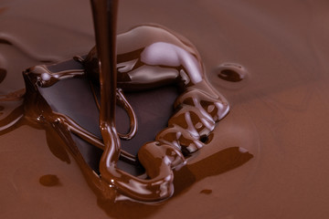 Melted chocolate swirl background. Liquid chocolate close-up