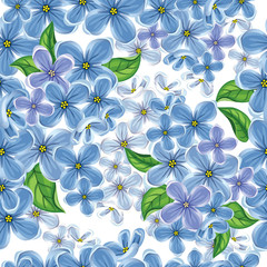 Obraz premium Beautiful background with drawn blue flowers. Seamless illustration, suitable for textiles and Wallpapers. Design pattern. Blooming lilac. Spring garden. Vector.