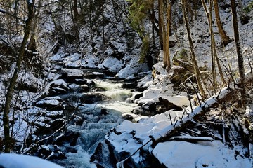Snow and water in Winter. Austrian Alps