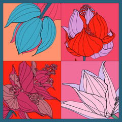 Colorful silk scarf with flowering medinilla.