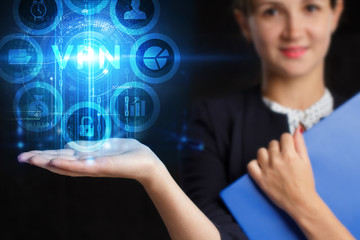 Business, Technology, Internet and network concept. Young businessman working on a virtual screen...