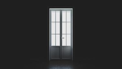 Window in black room. Black and white. Concept of loneliness. 3d render