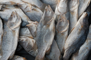 Fototapeta premium Salted fish on the basket for sale in the market