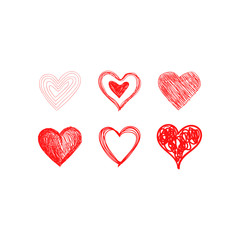 Hearts doodles collection. Symbol of love. Vector illustration.