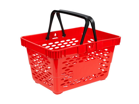 Close up of empty red shopping basket