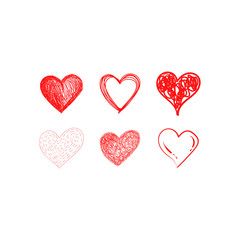 Hearts doodles collection. Symbol of love. Vector illustration.
