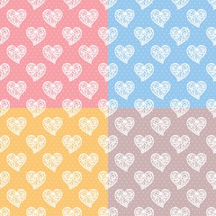 Set of seamless patterns with hearts. Romantic background for Valentines Day's or wedding cards. Repeating texture for wallpaper design, textile, wrapping paper. Vector illustration. 