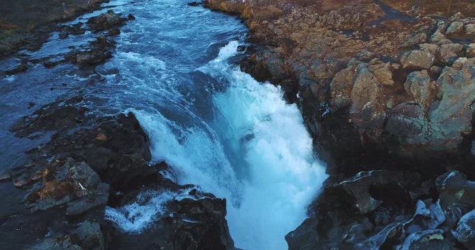 aerial shot of famous Iceland with its beautiful fascinating unique landscape, rivers, mountains, glaciers and waterfalls on a clear sunny day - great 4k shots for nature travel bloggers
