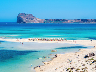 Crete, Greece: Balos lagoon paradisiacal view of beach and sea. Lagoon of Balos is one of the most...