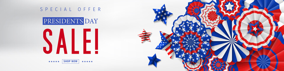 Obraz premium Presidents Day Sale banner - Presidents Day special offer. Banner for presidents day sale design. Special offer for Presidents Day celebration.