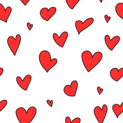 seamless pattern with hand drawn red hearts