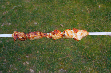 Georgian food. Grilled chicken on skewers (chicken shashlik). Popular dish of Georgian cuisine.