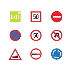 Flat traffic sign icon set vector