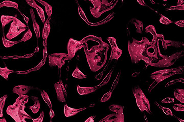 Pink roses drawing by clear glue on black background, pattern