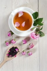 Cup of tea and rosebuds