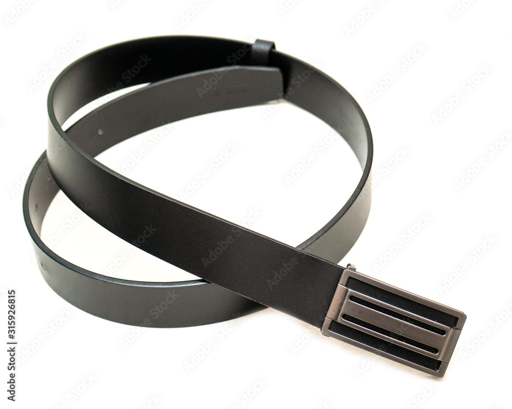 Poster black leather belt isolated on white background