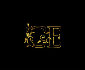 Golden C, E and CE Luxury Letter Logo Icon 