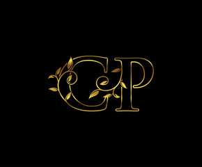Golden C, P and CP Luxury Letter Logo Icon 