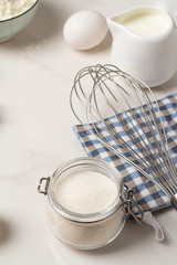 baking ingredients on a white background