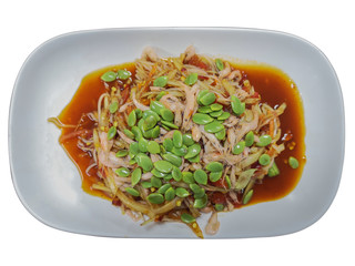 Papaya salad is a popular trays in Thailand.spicy food call name Som-Tum on isolate white background with clipping path.