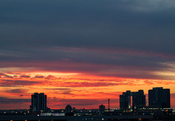 skyline at sunset