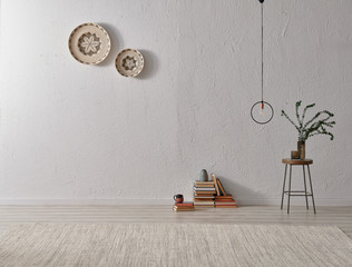 Grey stone wall, white brick background, interior style, chair lamp and object.