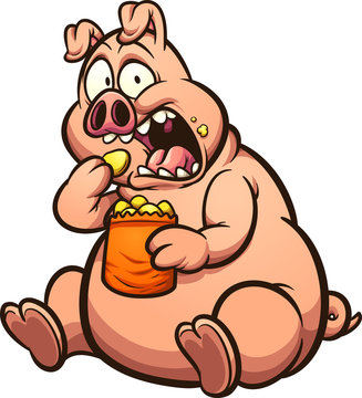 Fat pig eating chips with a surprised look on its face cartoon. Vector clip  art illustration with simple gradients. All on a single layer. Stock Vector  | Adobe Stock