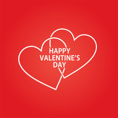 Simple valentines card with two lines in heart shape and greetings on red background. Vector Illustration.