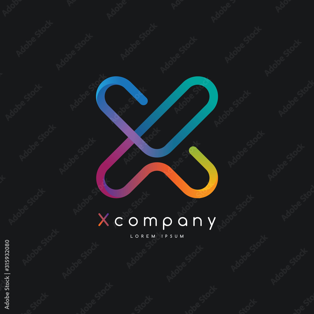 Wall mural colorful gradient x letter initial logo template vector, modern app, tech branding design