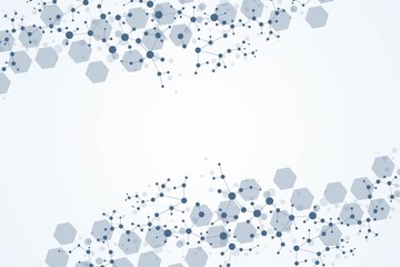 Modern futuristic background of the scientific hexagonal pattern. Virtual abstract background with particle, molecule structure for medical, technology, chemistry, science. Social network vector
