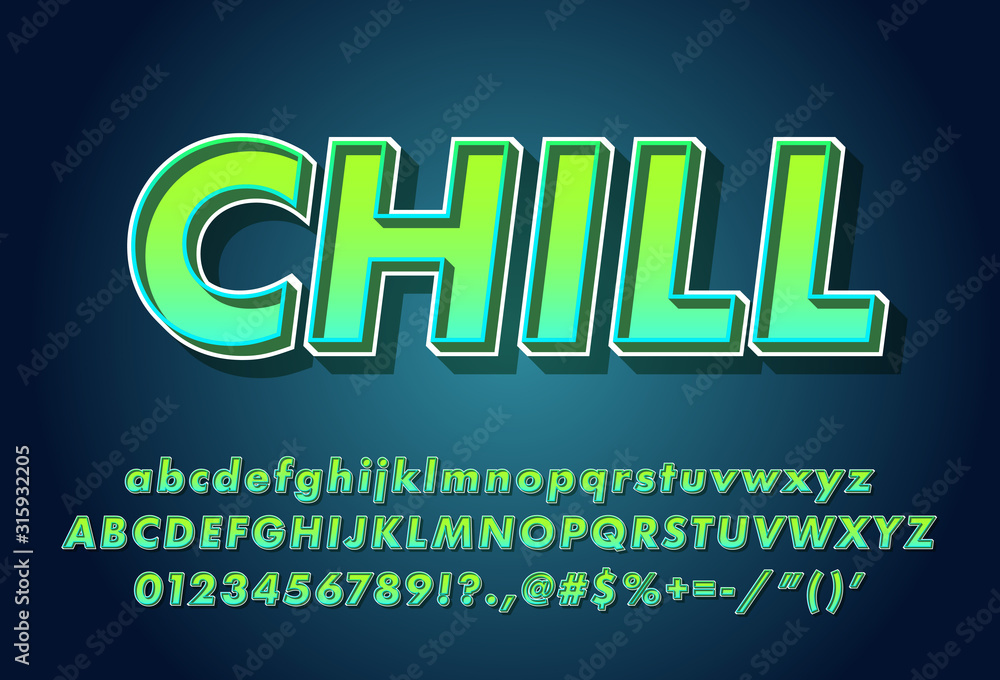 Poster modern bold text effect with modern 3d design, gradient font complete set alphabet for game title or