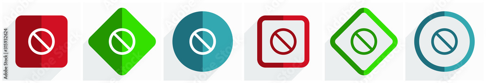 Poster Access denied icon set, flat design vector illustration in 6 options for webdesign and mobile applications in eps 10