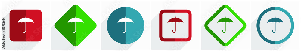 Aufkleber umbrella icon set, flat design vector illustration in 6 options for webdesign and mobile application