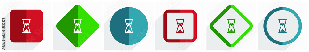 Aufkleber Time icon set, flat design vector illustration in 6 options for webdesign and mobile applications in eps 10