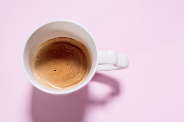 Fresh cup espresso coffee with milk. Food background