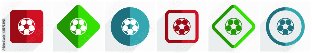 Poster Soccer icon set, flat design vector illustration in 6 options for webdesign and mobile applications in eps 10