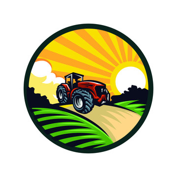 illustration logo of a Tractor with farm