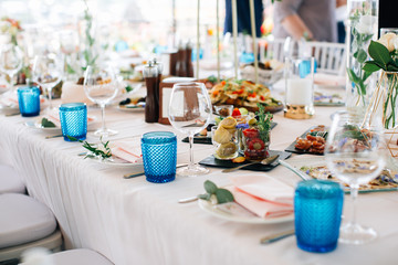 Table set for wedding or another catered event dinner ceremony