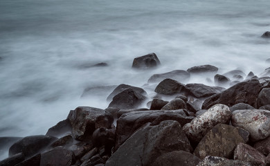 long exposure sea with rocks