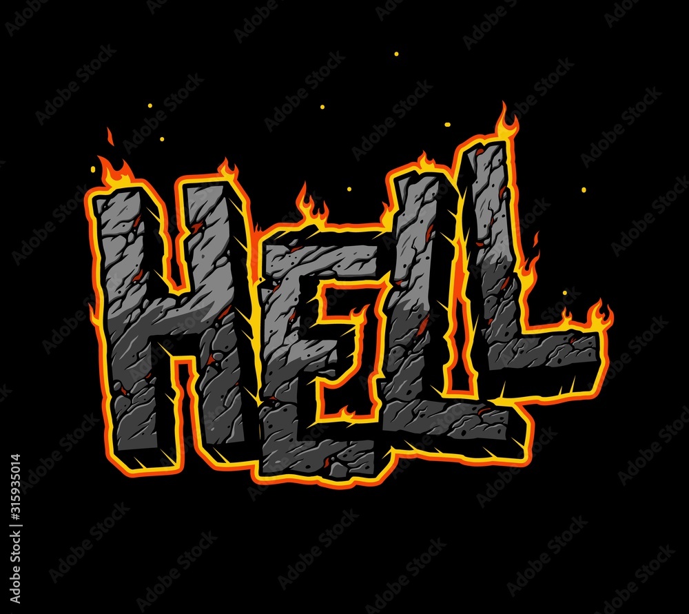 Sticker Vintage fiery Hell inscription concept