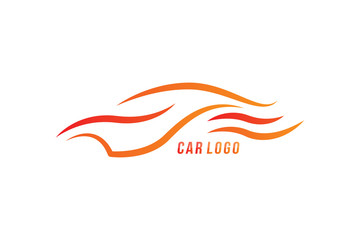 Sports car logo. Vector template made in the form of an automobile silhouette in fire.