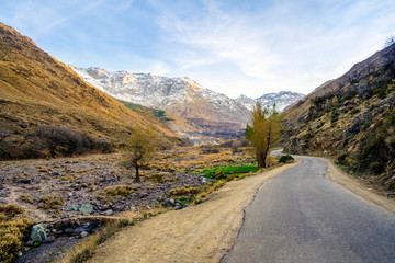 Beautiful valley in Atlas mountain by sunset, Morocco