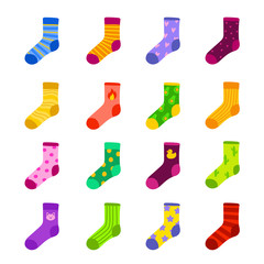 Funny colorful socks flat vector illustrations set