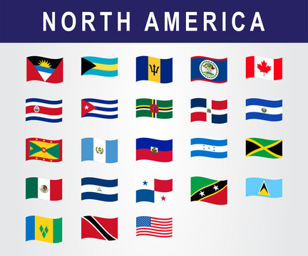 Set of North American Countries Flag wave