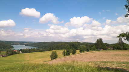 View of beautiful Ostrzyckie Lake, Kashubia, Poland.