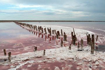 Salt lake with wooden drains