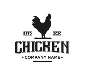 Fototapeta na wymiar Rooster Chicken Vintage logo, Logo for meat business, Vector Illustration